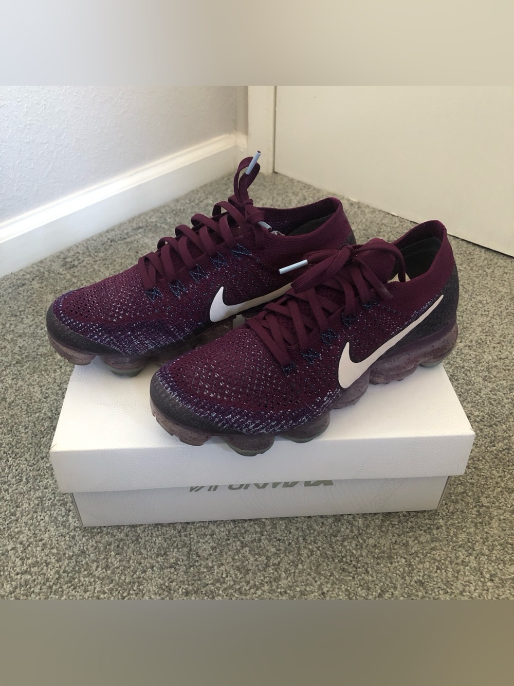Nike Flyknit VaporMax Sneakers - Burgundy with White Swoosh